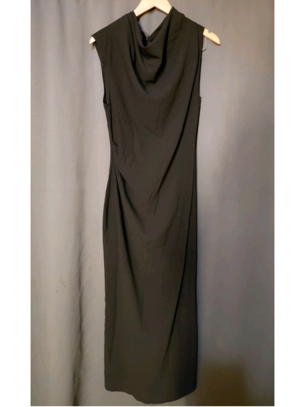 Zara Black High Neck Draped Classic Chic Sleeveless Ankle Maxi Dress Medium NWT - Picture 4 of 8